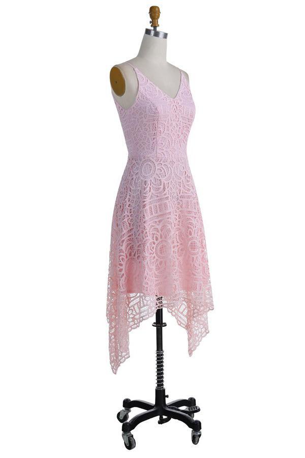 Pearl Pink Lace A-Line V-Neck Bridesmaid/Prom/Homecoming Dress