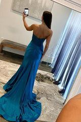 Royal Blue Strapless Mermaid Sheath Long Prom Dresses