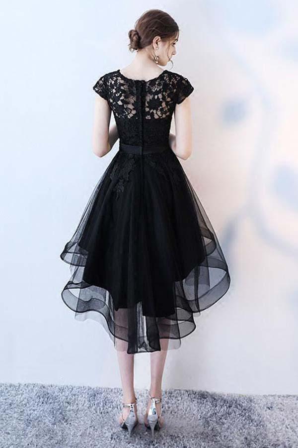 Black Lace Short Prom Dress High Low Evening Dress Homecoming Dress