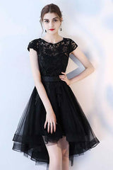 Black Lace Short Prom Dress High Low Evening Dress Homecoming Dress