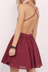 Burgundy Spaghetti Straps A-line Lace Short Prom Dress Homecoming Dress