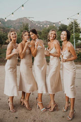 Champagne Silk Satin Charming Spaghetti Straps Bridesmaid Dresses