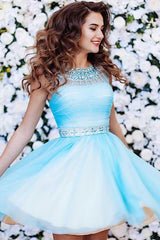 Cute Blue A-line Short Prom Dress Tulle Homecoming Dress