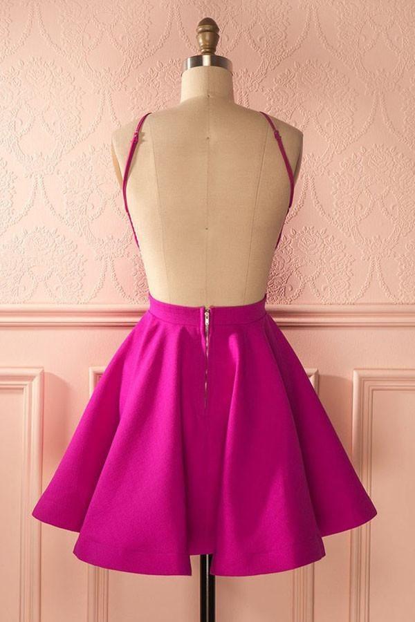 Cute Hot Pink Backless Short Homecoming Dress Party Dress