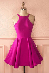 Cute Hot Pink Backless Short Homecoming Dress Party Dress