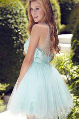 Cute Round Neck Tulle Beaded Sequined Short Prom Dress Homecoming Dress