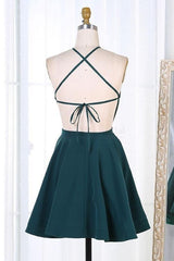 Dark Green Short Satin Homecoming Dress Party Dress