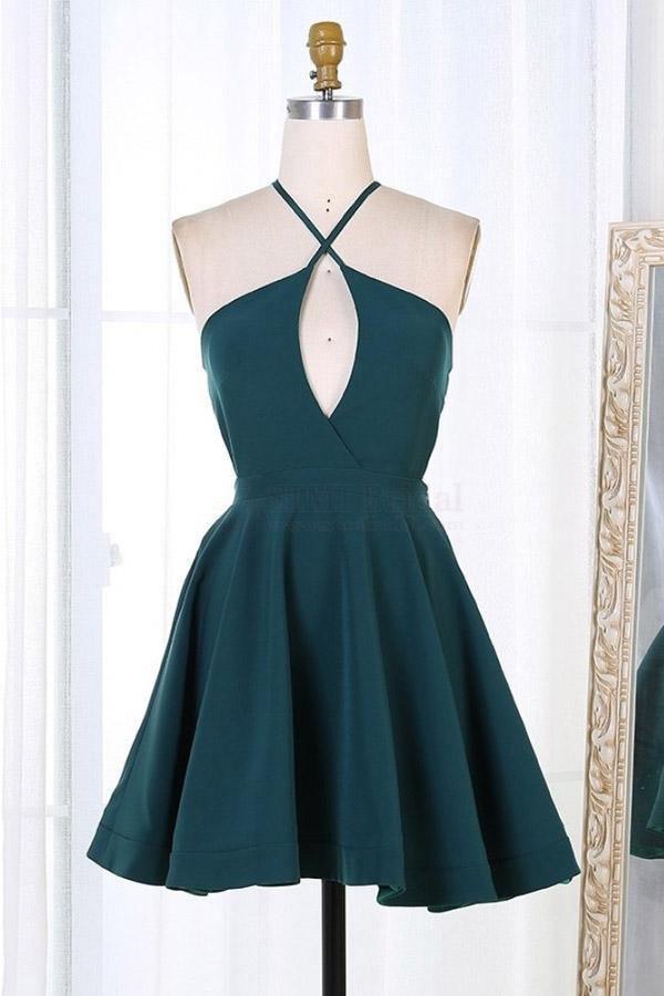 Dark Green Short Satin Homecoming Dress Party Dress