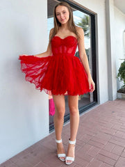 A Line Tulle Strapless Homecoming Dress