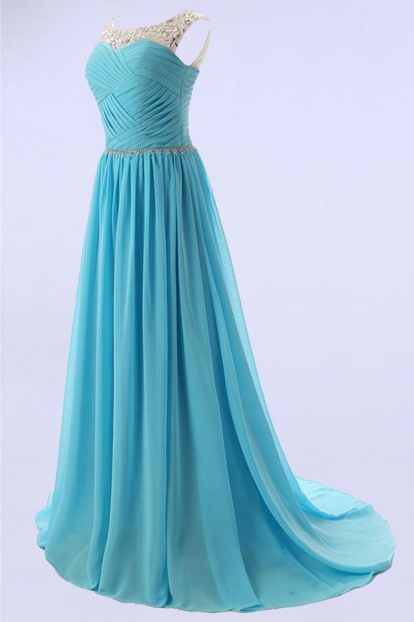 Elegant A-line Bridesmaid/Prom Dresses with Scoop Neckline and Beading