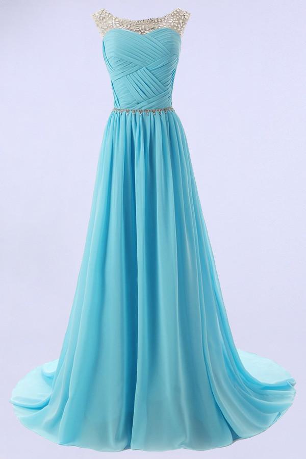 Elegant A-line Bridesmaid/Prom Dresses with Scoop Neckline and Beading