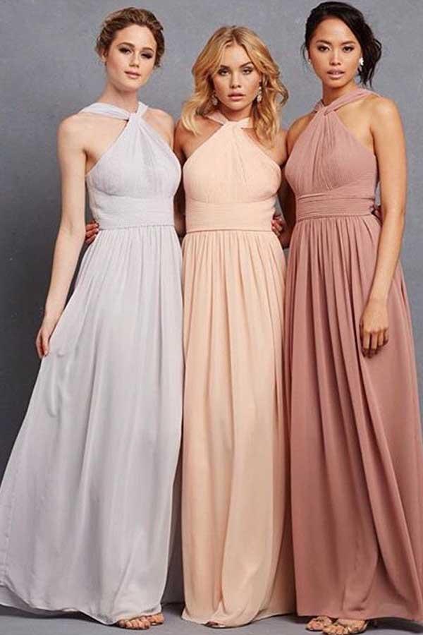 Elegant Chiffon Halter Ruffles Empire Floor-length Bridesmaid Dresses