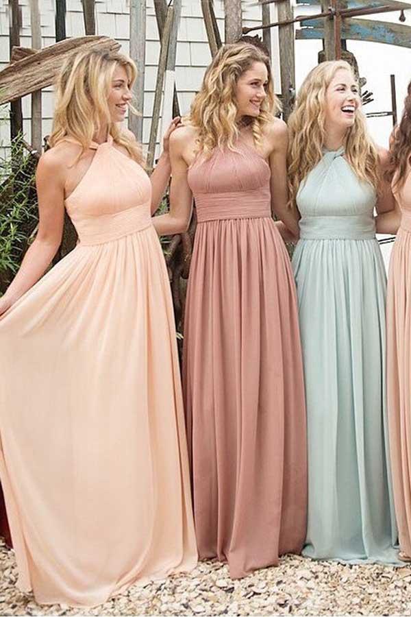 Elegant Chiffon Halter Ruffles Empire Floor-length Bridesmaid Dresses