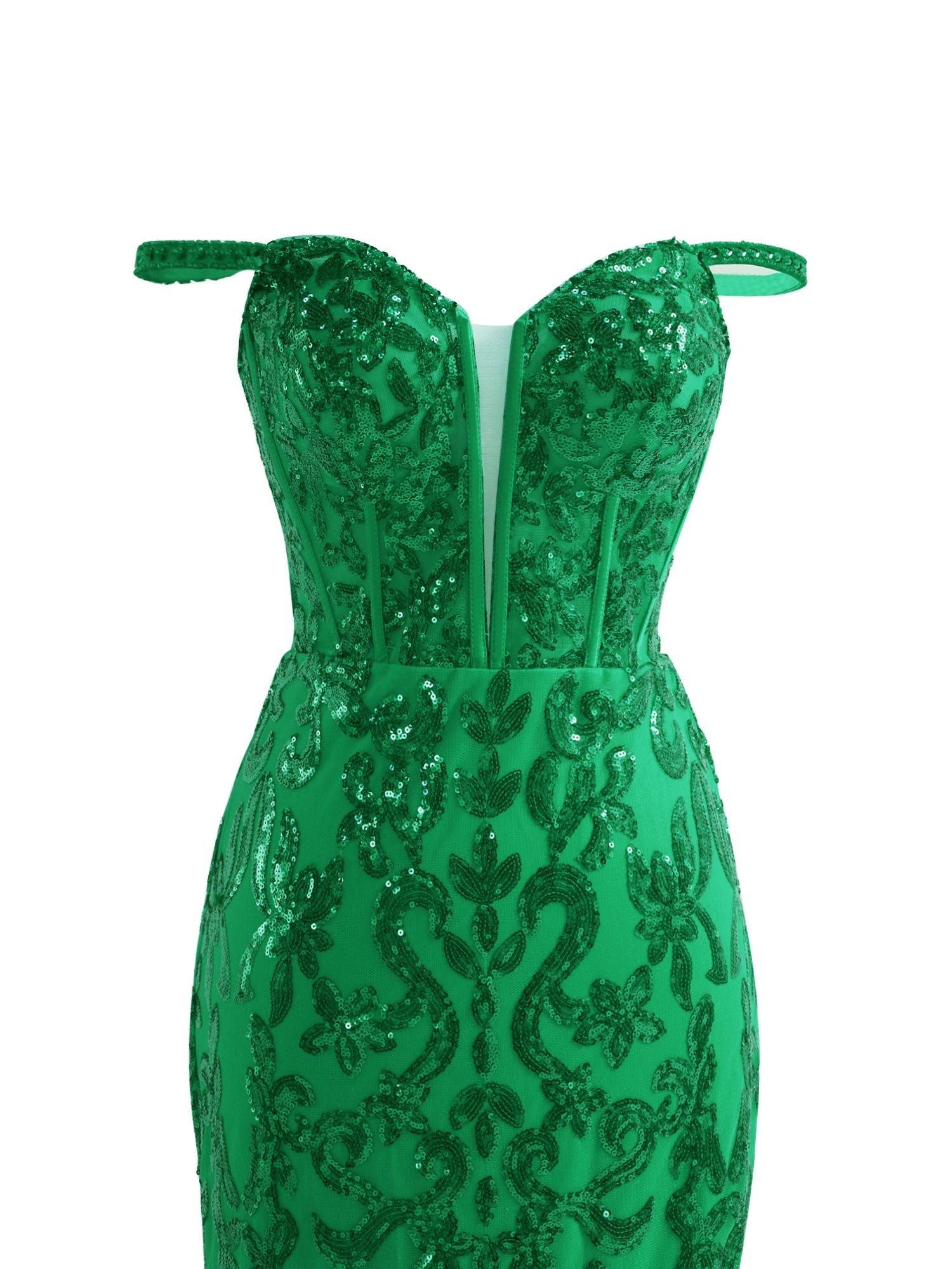 Green Bodycon Sequins Long Prom Dress with Slit