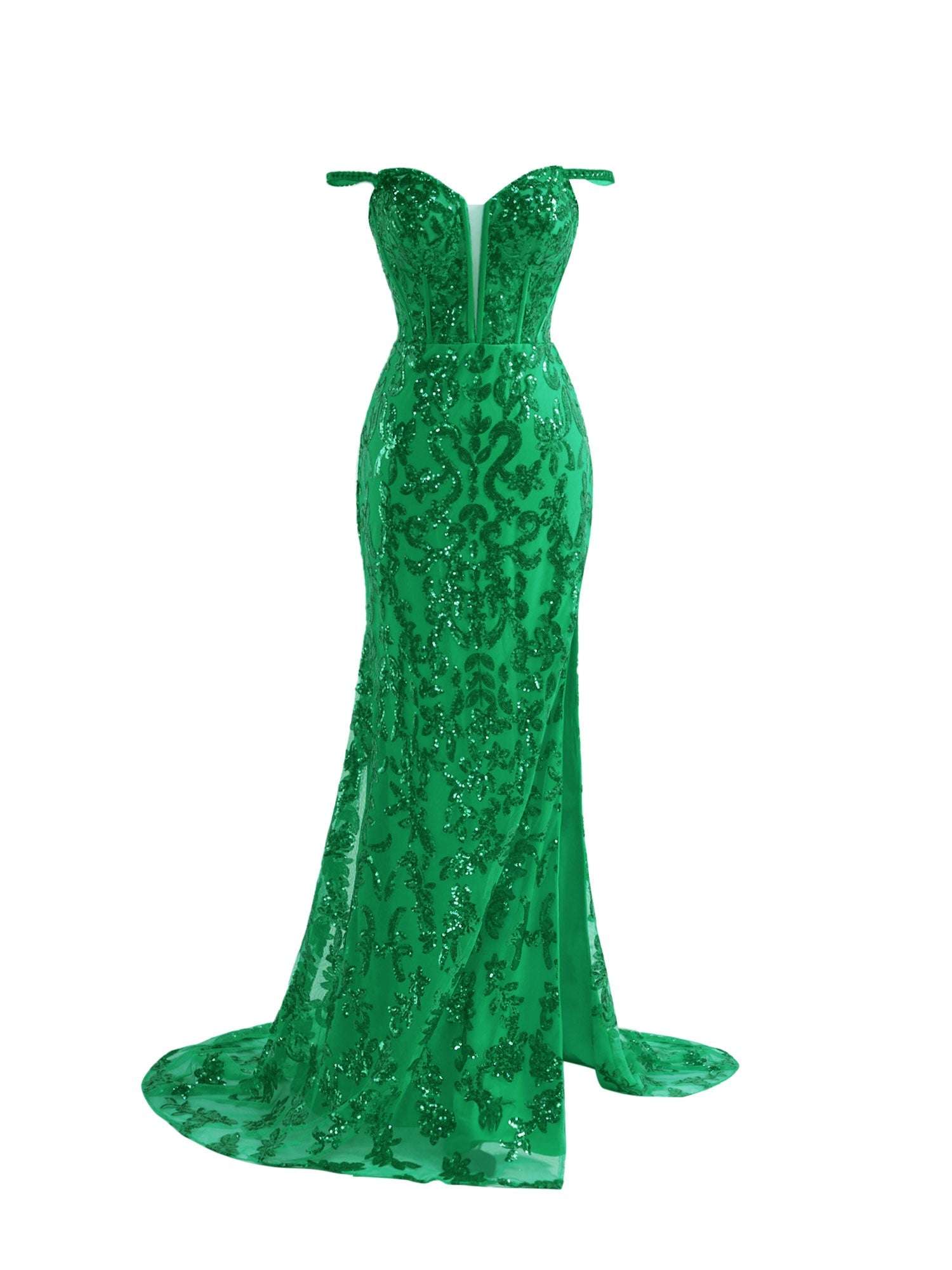 Green Bodycon Sequins Long Prom Dress with Slit