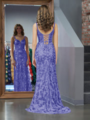 Purple Bodycon Sequins Long Prom Dress with Slit