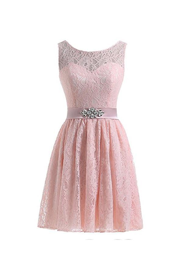 Flesh Pink Lace Short Prom Dresses Homecoming Dresses