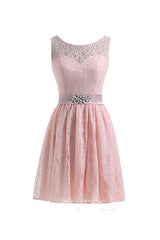 Flesh Pink Lace Short Prom Dresses Homecoming Dresses