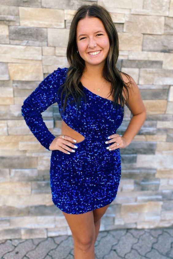 Bodycorn Sequin One Shoulder Homecoming Dress