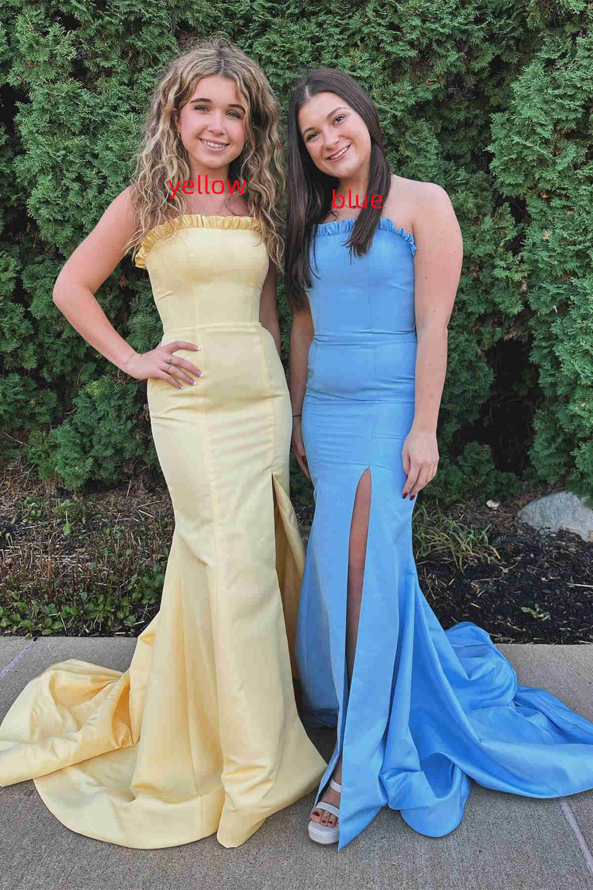 Strapless Maganta Ruffle Mermaid Sheath Slit Long Prom Dress