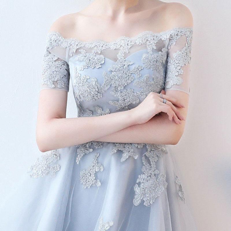 High Low Off-the-Shoulder Tulle Homecoming Dress Short Prom Dress