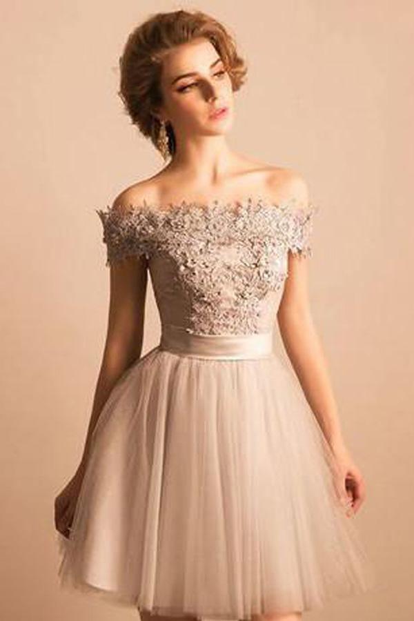 Homecoming Dress Off-The-Shoulder Lace Short Prom Dress Party Dress