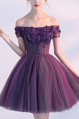 Purple Off-the-Shoulder Short Prom Dress Homecoming Dress