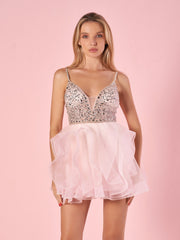 A Line V Neck Tulle Homecoming Dress