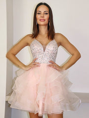 A Line V Neck Tulle Homecoming Dress