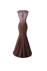 Mermaid Prom Dress with Lace Appliques, Sheer Back Bridesmaid Dress