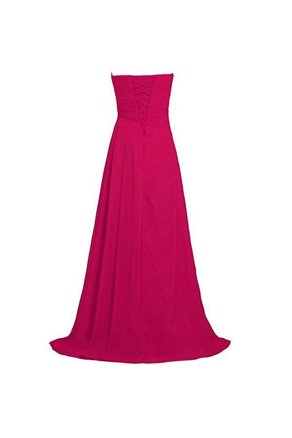 Pink Chiffon Strapless Long Bridesmaid Dresses Wedding Prom Gown