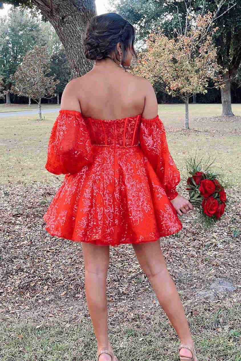 A Line Sweetheart Corset Homecoming Dress with Sleeves