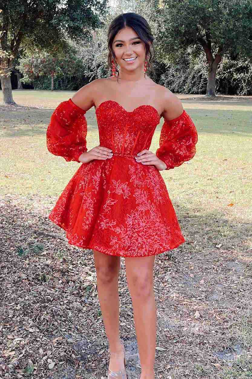 A Line Sweetheart Corset Homecoming Dress with Sleeves