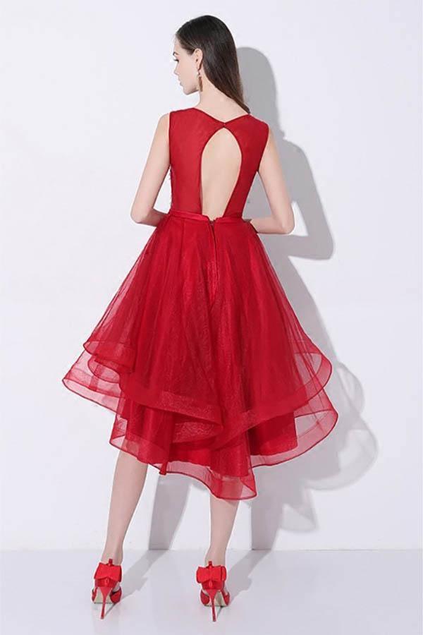 Red High Low Sequins Prom Homecoming Dress with Open Back