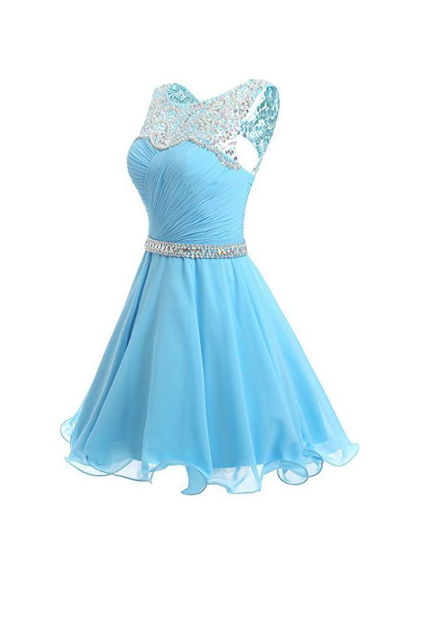 Ruched Chiffon Short Homecoming Dress Prom Dress with Beads