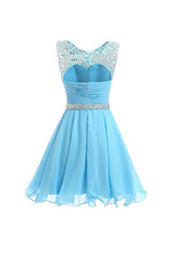 Ruched Chiffon Short Homecoming Dress Prom Dress with Beads