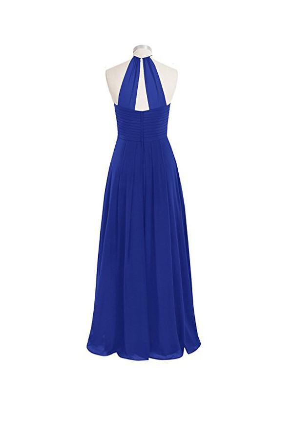 Simple Halter A-line O-back Long Chiffon Bridesmaid Dresses