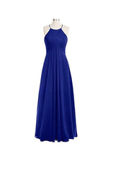 Simple Halter A-line O-back Long Chiffon Bridesmaid Dresses