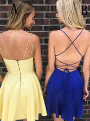 Simple Spaghetti Strap Yellow/Royal Blue Short Homecoming Dress