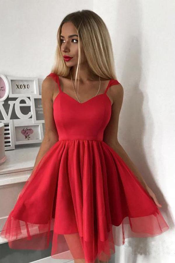 Spaghetti Straps Red Short Prom Dress Mini Homecoming Dress