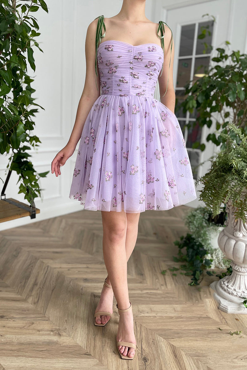 Spaghetti Straps Pleats Vintage Homecoming Dress with Pockets