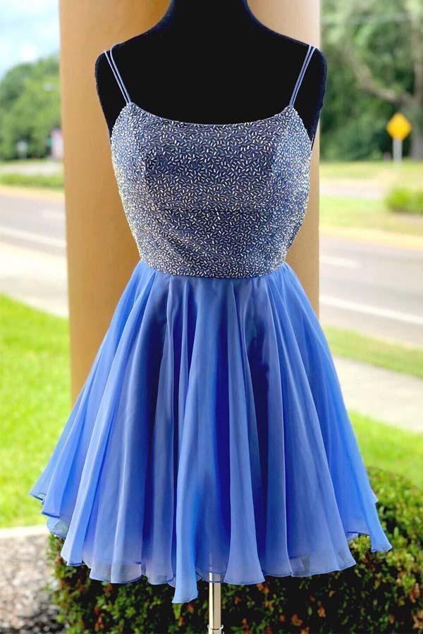 Sparkling Beaded Blue Short Prom Dress Homecoming Dress