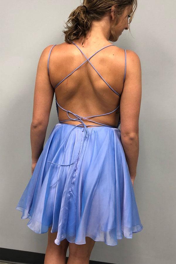 Sparkling Beaded Blue Short Prom Dress Homecoming Dress