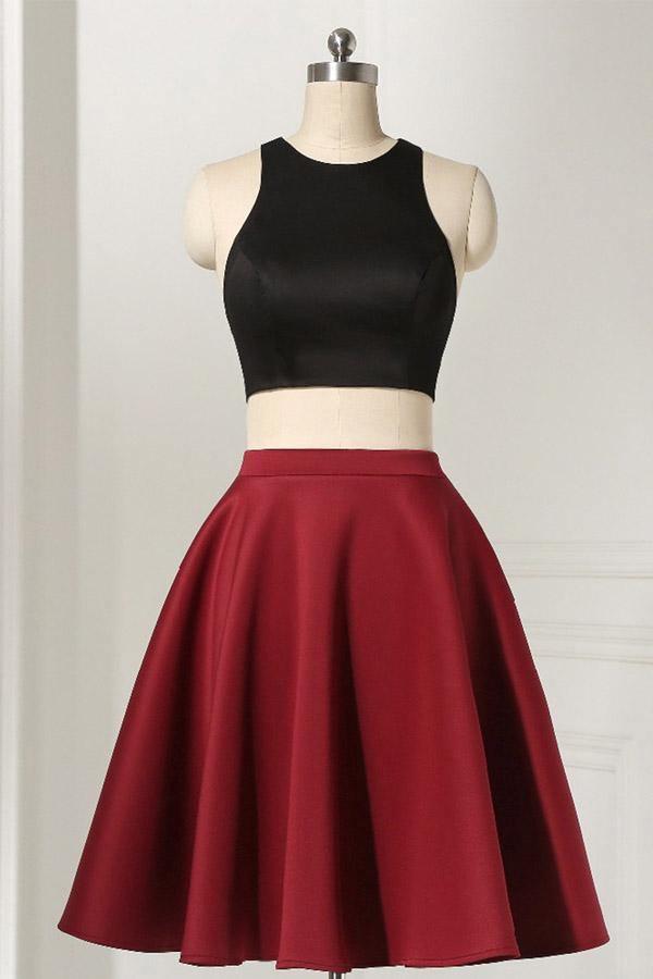 Sleeveless Black Two Piece Knee-Length Straight Homecoming Dress