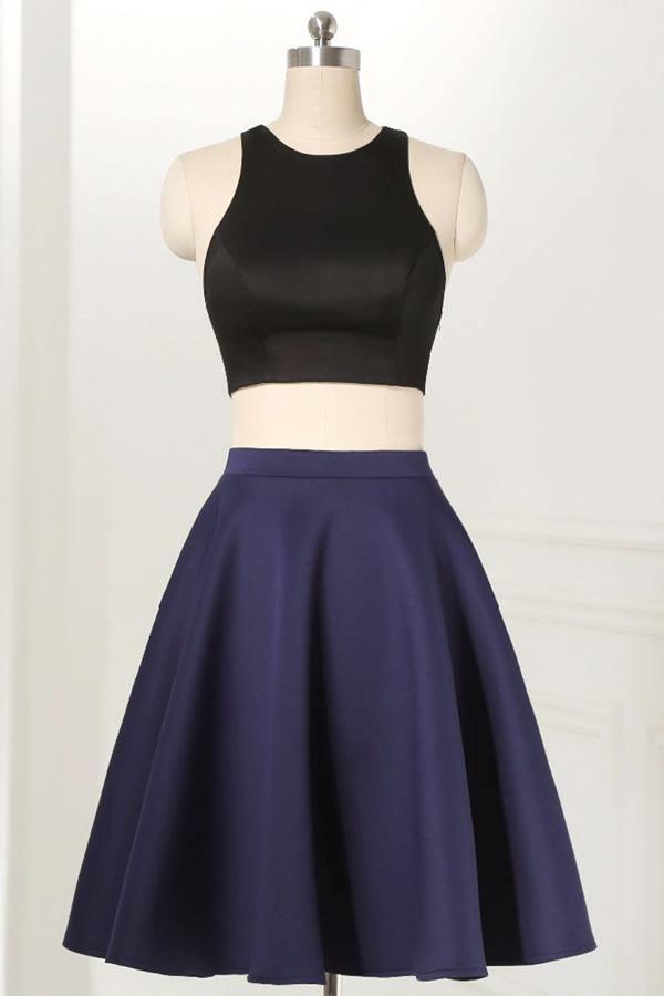 Sleeveless Black Two Piece Knee-Length Straight Homecoming Dress