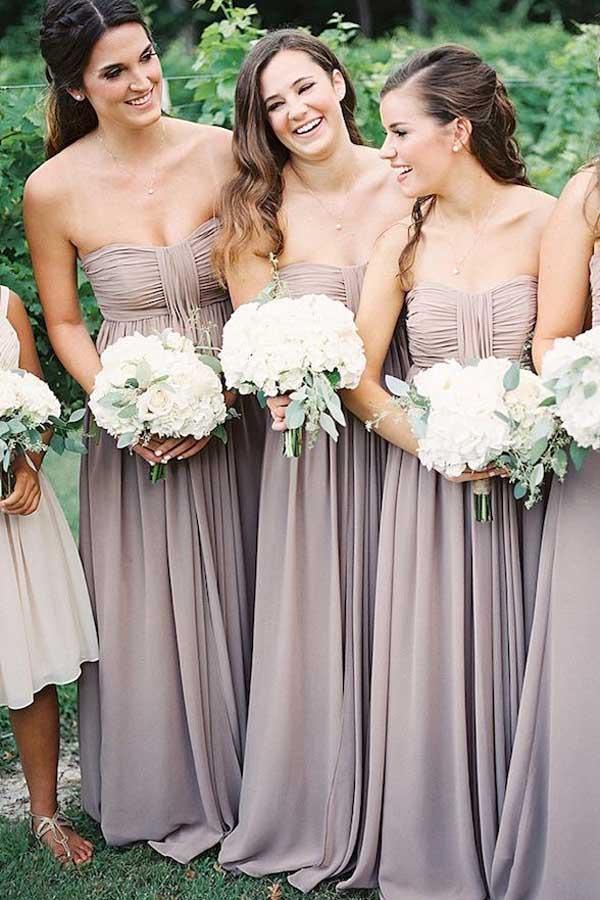 Grey Chiffon Strapless Floor-Length Bridesmaid Dress with Ruched