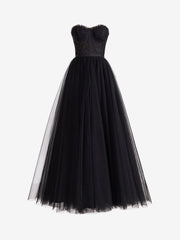 A Line Sweetheart Corset Tulle Prom Dress with Slit