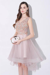 Sleeveless V-neck Tulle High Low Homecoming Prom Dress