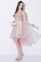 Sleeveless V-neck Tulle High Low Homecoming Prom Dress