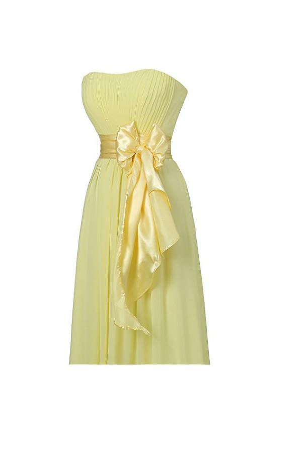 Yellow Sweetheart Chiffon Bridesmaid Prom Dresses Long Evening Gowns